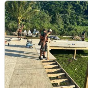 Timber roof framing under construction